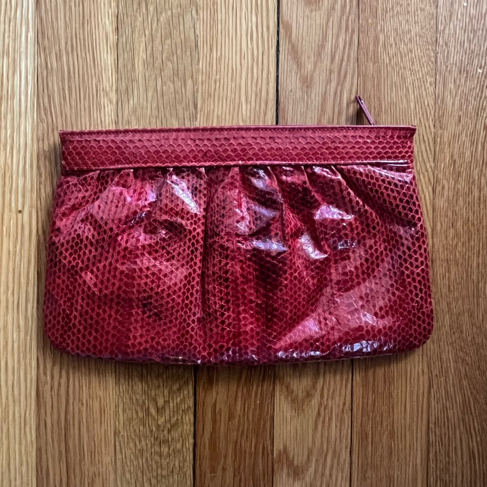 Snakeskin Clutch in Red, Vintage 70’s